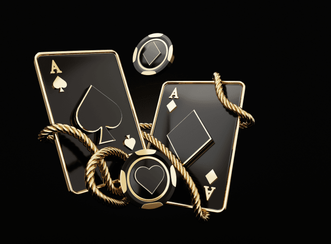 Black poker cards with golden symbols.